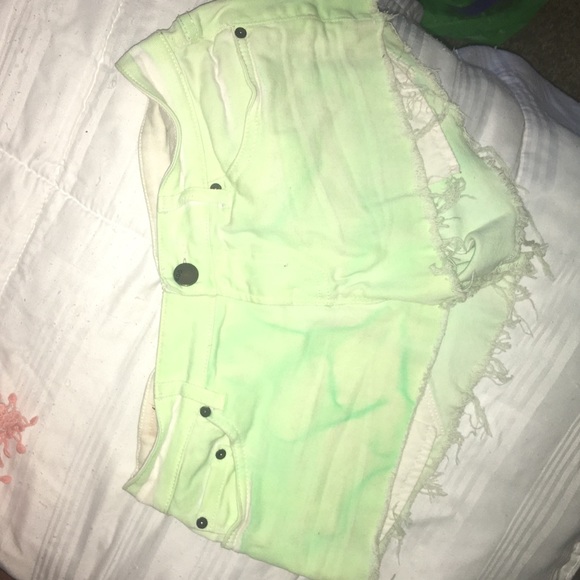 Green denim short shorts
