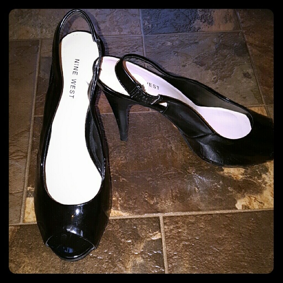 Nine West slingback patent peep toe pumps