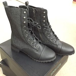 Madden Girl Denim & Leather Combat Boots