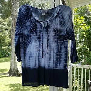 Blue Tie-dyed peasant top
