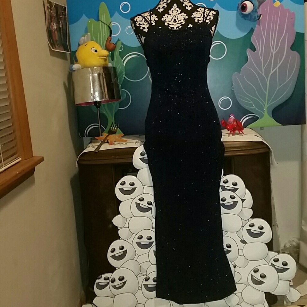 Midnight navy sapphire blue formal gown