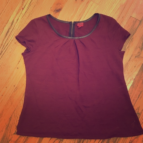 Oxblood sweater top with faux leather piping