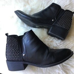 Guess Studs Black Leather Flat Ankle Boot