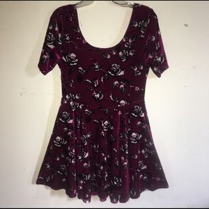 Goth/Punk Crushed Velvet Magenta Dress w/ Roses
