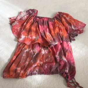 Blue life off shoulder tie dye top.