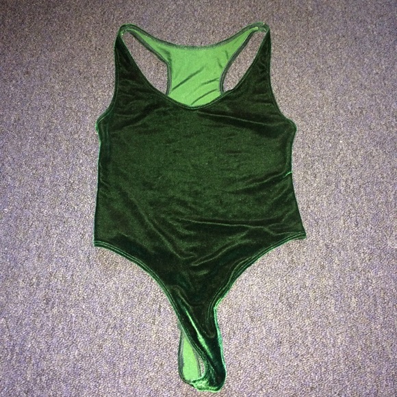 Green Velvet Thong Racerback Bodysuit