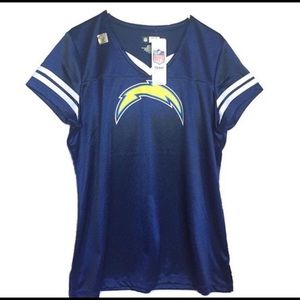 Women's chargers jersey says Xl but fits L well.
