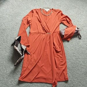 FALL pumpkin faux wrap draped dress MK