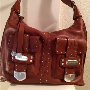 Michael Kors tan leather studded shoulder bag