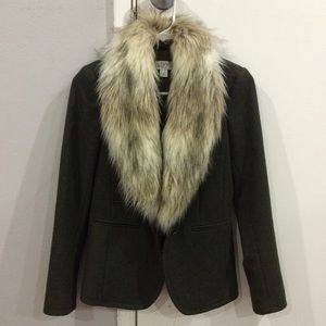 LOFT | Wool blazer with removable faux-fur collar