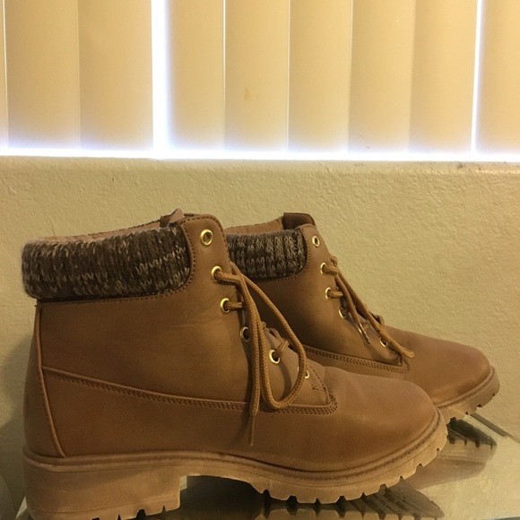 Brown Cuffed Combat Boots