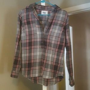 Old Navy pink and gray plaid shirt