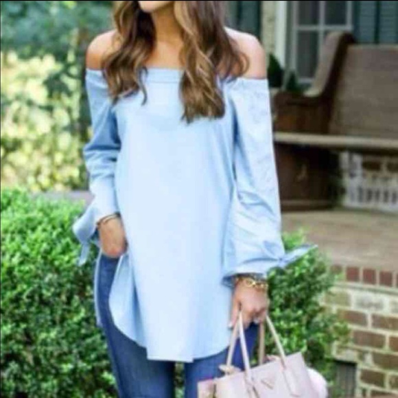 Off shoulders baby blue shirt!