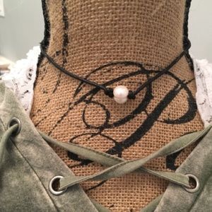 Leather pearl necklace choker or regular