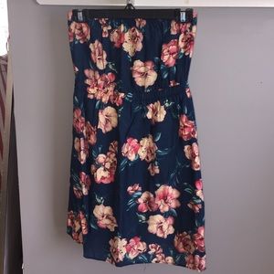 Navy strapless floral dress