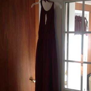 Burgundy halter top bridesmaid gown