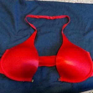 Red front clasp bra