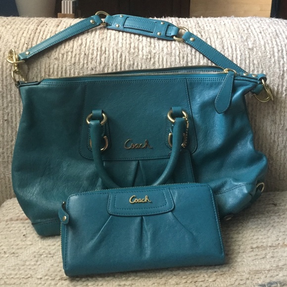 Teal Coach Purse and Matching Wallet