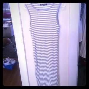 Knee length grey and white striped dress