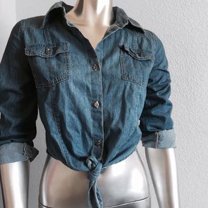 Cropped tie front Button up shirt