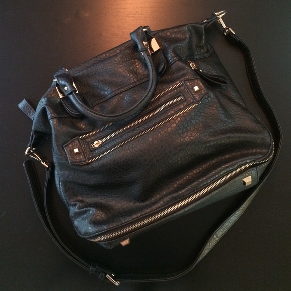 Black faux leather satchel