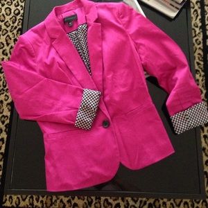 Magenta blazer with funky checkerboard lining