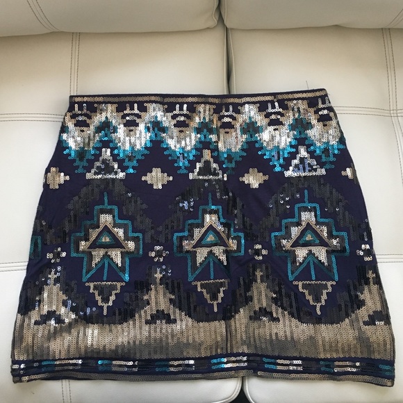 Sequins Aztec Print Skirt