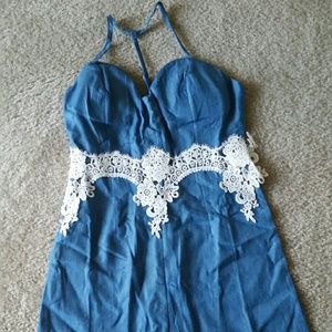 Denim Lace Romper