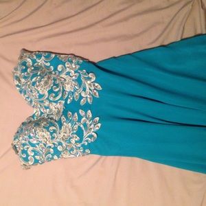 Caribbean blue prom dress