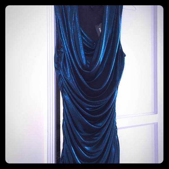 Express blue metallic cowl neck layered sexy top