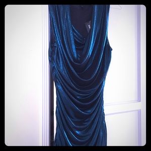 Express blue metallic cowl neck layered sexy top