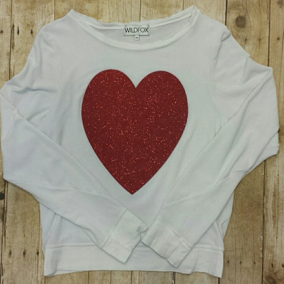 Wildfox Tops - Wildfox Sparkle Heart Sweater Baggy Beach Jumper