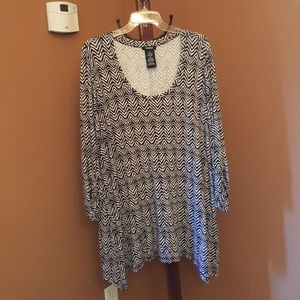 Black white chevron tunic dress top XXL LIKE NEW!