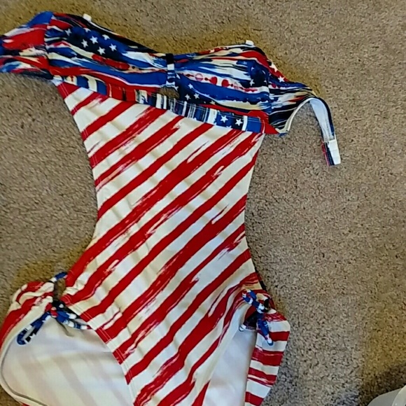 Backless strapless patriotic cut out swimsuit