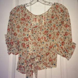 See through floral print button up blouse