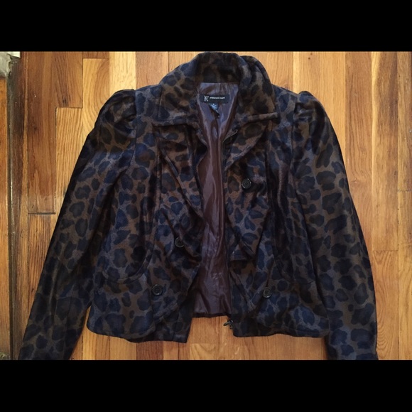 Inc faux fur leopard print zippered jacket - Picture 1 of 7