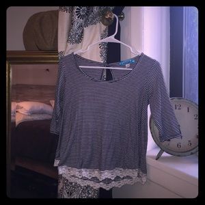 Blue and white striped too with laced detail