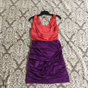 Express satin dress- purple&tangerine