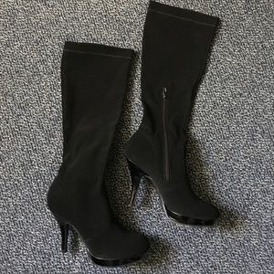 Black Knee-High High Heel Boots, Sz 9 1/2