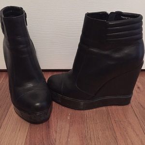 Topshop Black Leather Wedge Booties