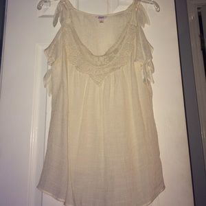 Cream blouse with embroidered neckline