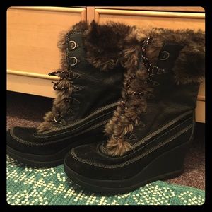Report Black Fur Wedge Boots