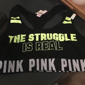 Pink Sports Bra: "The Struggle is Real".