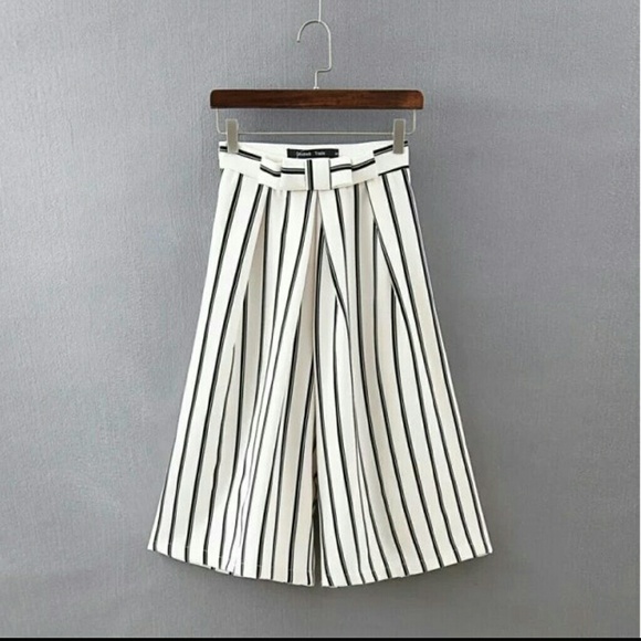 Striped bowknot high waist pants