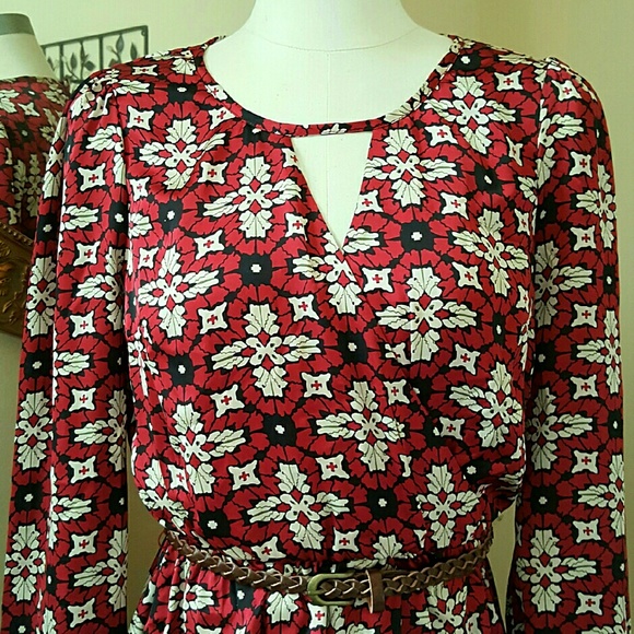 Doe & Rae Belted Red Print Dress  1 Medium LEFT! - Picture 3 of 4