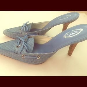 Tods blue kitten heels, size 11
