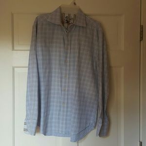 Men's lt blue and brown button down