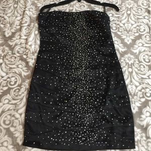 Black satin Strapless dress W/rhinestones