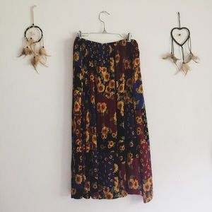 90s Vintage Sunflower Patchwork Boho Skirt