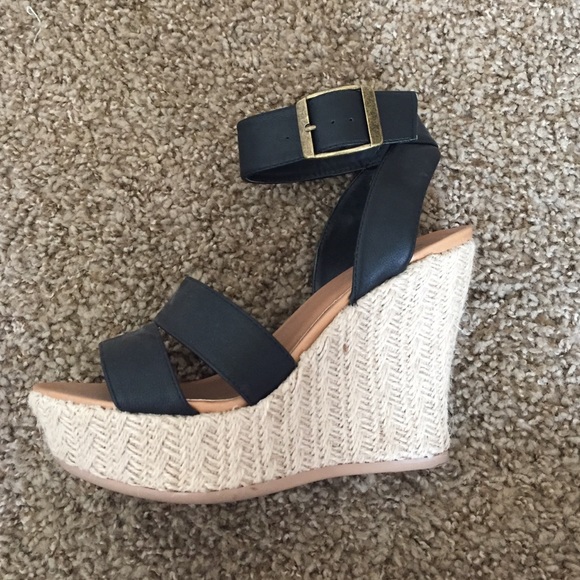 Black ankle strap wedge